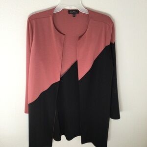 Slinky Brand Dusty Rose & Black Cardigan Sweater Jacket Blazer Chic Size Large